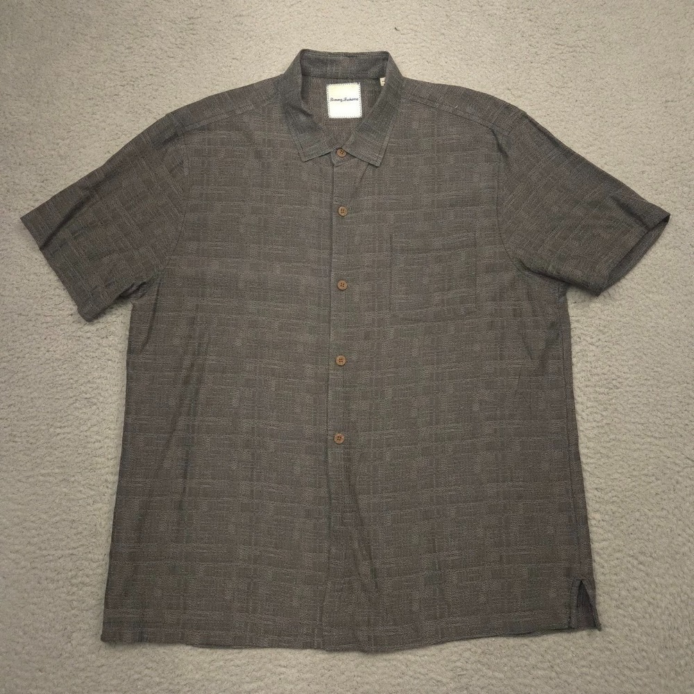 Tommy Bahama Button Front Shirt Mens XL Gray Short Sleeve Silk Blend
